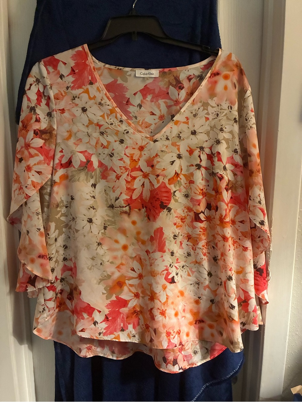 Calvin Klein Coral Floral V-Neck Blouse
